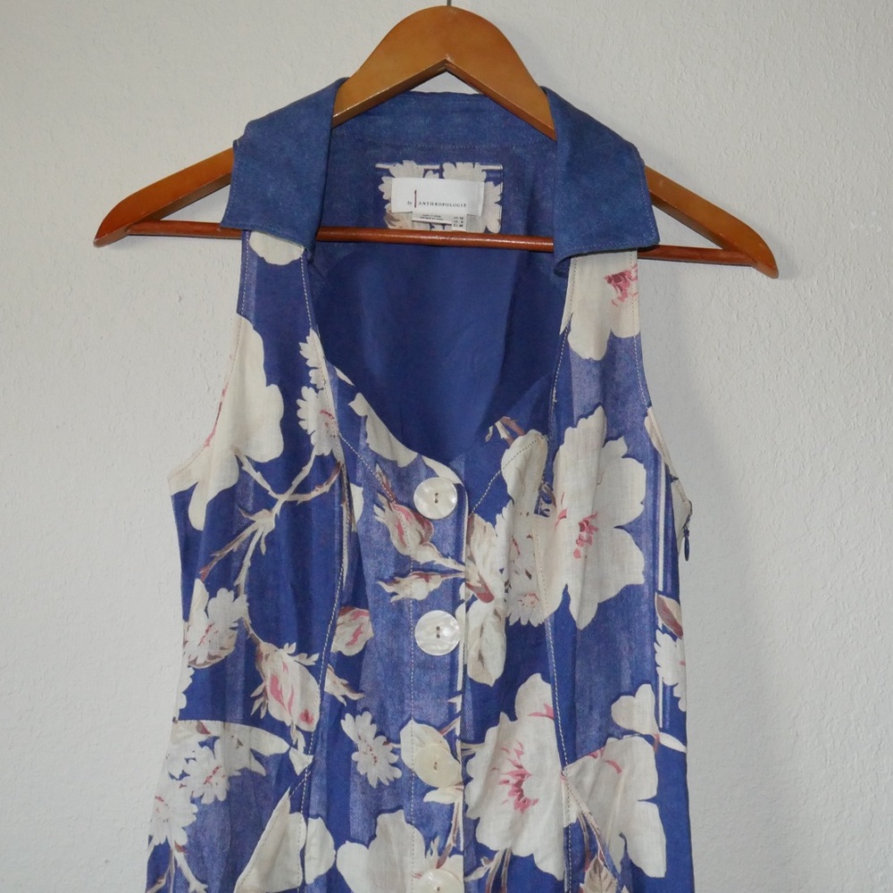 by Anthropologie Camellia Collared Dress in Blue Motif size 6 - Picture 10 of 12
